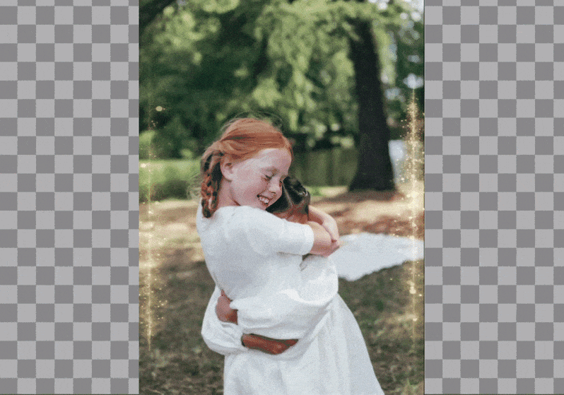 Animated demo of Magic Expand in PicCollage expanding a photo outward and automatically generating realistic new background edges.