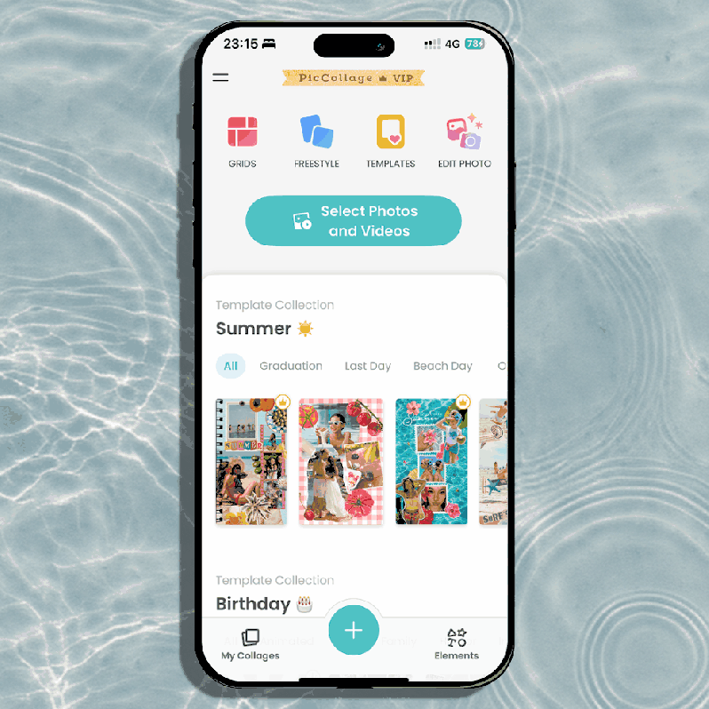 PicCollage app screen showing how to use a Summer template from the template collection in the app