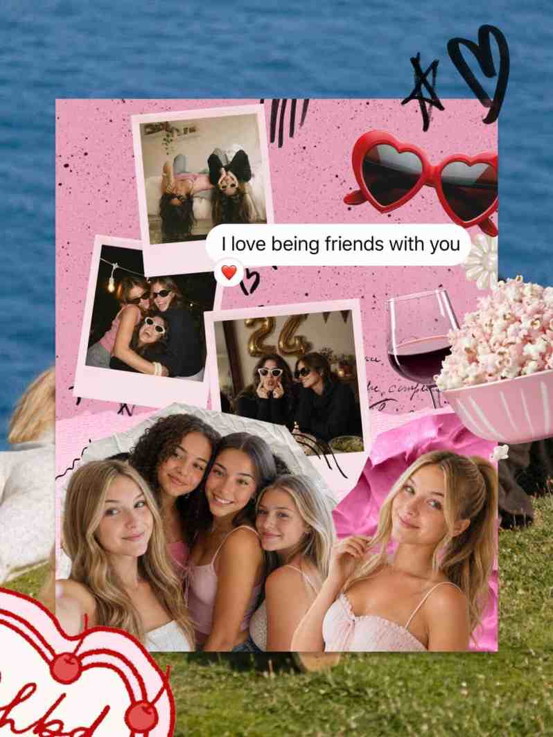 Pinky Photo Collage made on mobile with a lot of pictures of friends