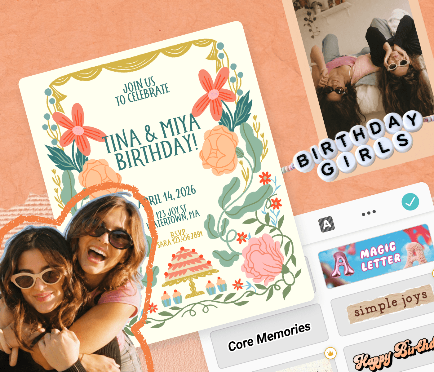 Personalizing a 'Forever' anniversary greeting card with a photo, heart decorations, and a font style menu